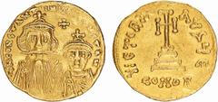 Byzantine Coins Byzantine - Constans II (641-668) - Gold - Solidus; Constantinople, defect on legend at 2h; obverse: D N CONSTANTINVS C CONSTAN, reverse: VICTORIA AVÇY E, CONOB; SBC 959; 4.40g; Very F