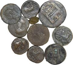 Ibero-Roman Lot (10 Coins) - Caesar Augusta: Asse, Burgos 326, 10.62g, Regular/Almost Good; Carthago Nova: Asse, Burgos 510, 9.41g, Good; Castulo: Asse, Burgos 700, 13.13g, Good; Danusia: Asse, Burgos