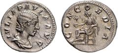 Roman Coins Roman - Julia Paula Denarius; CONCORDIA; Rare; RCV 7655, RIC 211, RSC 6a (Rome, 220); 3.78g; Choice Extremely Fine