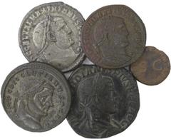 Roman Coins Roman Lot (5 Coins) - Cláudio (41-54): Quadrante, Cobre, PON M TR P IMP COS DES IT S C, anverso descentrado, RCV 1864, RIC 85 (Roma, 41), 3,23g, BC+; Gordiano III (238-244): Sestércio, Bro