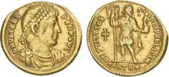 Roman Coins Roman - Valens (364-378) - Roman - Valens (364-378) Gold - Solidus; D N VALENS PER F AVG / RESTITVTOR REI PVBLICAE, exergue: *ANT Η*, in field (left): plain cross; damaged edge on top; RCV