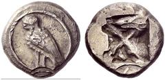 Greek coins Attica, Athens Didrachm circa 545-515, AR 8.52 g. Owl standing l. within circular border. Rev. Diagonally divided incuse square. Rosen 184. Svoronos 7. Hill, Historical Greek Coins pl. I, 