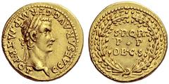 The Roman Empire Gaius, 37 – 41 Aureus, Lugdunum circa 37-38, AV 7.66 g. C CAESAR AVG GERM P M TR POT Laureate head r. Rev. S P Q R / P P / OB C S within oak wreath. G. Riccio, Ripostiglio di monete d