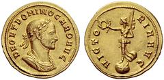 The Roman Empire Carus, 282 – 283 Aureus, Siscia 282–283, AV 4.53 g. DEO ET DOMINO CARO AVG Laureate, draped and cuirassed bust r. Rev. VICTO – RIA AVG Victory standing l. on globe, holding wreath in 