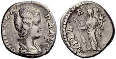 The Roman Empire Didia Clara, daughter of Didius Julianus Denarius March 28th-end of May 193, AR 3.00 g. Draped bust r. Rev. Hilaritas standing l., holding long palm and cornucopiae. C 3. BMC Didius J