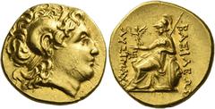 Greek Coins Kings of Thrace, Lysimachus 323-281 and posthumous issues. Stater, uncertain mint circa 305-281, AV 8.52 g. Diademed head of deified Alexander III r., with horn of Ammon. Rev. ΒΑΣΙΛΕΩΣ – Λ