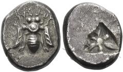 Greek Coins Ephesus. Diobol circa 546, AR 1.80 g. Bee. Rev. Six rays star within incuse punch. Karwiese Serie IIIA, type 22. Extremely rare and in exceptional condition for the issue. Old cabinet tone