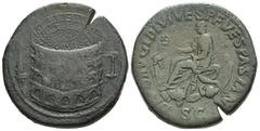 The Roman Empire Domitian augustus, 81 – 96. Sestertius 81-82, Æ 27.56 g. Aerial view of the Flavian amphitheatre (the Colosseum); on l., Meta Sudans and on r., porticoed building. Rev. DIVO AVG T DIV