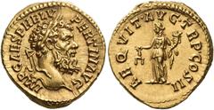 The Roman Empire Pertinax, 1st January – 28th March 193. Aureus 1st January – 28th March 193, AV 7.33 g. IMP CAES P HELV – PERTIN AVG Laureate head r. Rev. AEQVIT AVG TR P COS II Aequitas standing l.,
