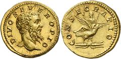 The Roman Empire Septimius Severus, 193 – 211. Divus S. Severus. Aureus after 211, AV 7.14 g. DIVO SEVERO PIO Bare head r. Rev. CONSECRATIO Emperor with sceptre seated on eagle flying r., holding thun
