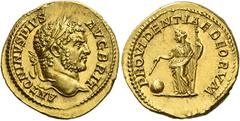 The Roman Empire Caracalla augustus, 198 – 217. Aureus 210-213, AV 7.18 g. ANTONINVS – PIVS AVG BRIT Laureate head r. Rev. PROVIDENTIAE DEORVM Providentia standing l., holding wand in r. hand and scep