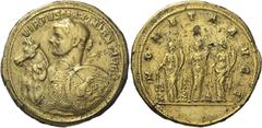 The Roman Empire Maximian Herculius first reign, 286 – 305. Medallion 297-298, Æ 26.02 g. VIRTVS MAXIMIANI AVG Laureate half bust of Maximianus l., wearing cuirass with aegis on breastplate and holdin