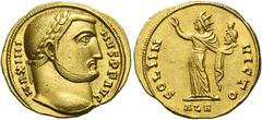 The Roman Empire Maximinus II Daia augustus, 310 – 313. Aureus, Alexandria circa 311-313, AV 5.18 g. MAXIMI – NVS P F AVG Laureate head r. Rev. SOLI IN – VICTO Sol in long robe, standing l., raising r