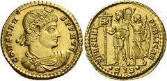 The Roman Empire Constans, 340 – 350. Solidus, Siscia circa 337-340, AV 4.48 g. CONSTAN – S P F AVG Diademed, draped and cuirassed bust of r. Rev. SPES REI – PVBLICAE Constans, in military dress, stan