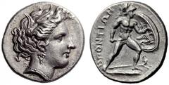 LOKRIS LOKRI OPUNTII Triobol or hemidrachm, 350’s BC. AR 2.80 g., 11¢. Head of Demeter r. Rev. Ajax advancing to r., below, on the ground, spear to l. Symbol inside the shield, griffin. OΠONTIΩN l. up