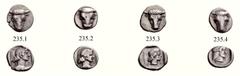 PHOKIS FEDERAL COINAGE PHOKIAN LEAGUE SILVER denominations: NOTES ON CLASSIFICATION Lot of four triobols, two genuine and two silver-plated ancient forgeries, the genuine struck at Delphi. 457 - 446 B