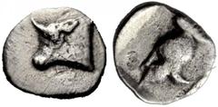 PHOKIS FEDERAL COINAGE PHOKIAN LEAGUE SILVER denominations: NOTES ON CLASSIFICATION Phokis. Federal coinage. Hemiobol, second half of the 5th century BC. AR 0.27 g., 5¢. A bull’s head and neck in prof