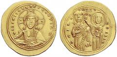 The Byzantine Empire Michael VI Stratioticus, 1056 – 1057 Histamenon nomisma 1056-1057, AV 4.39 g. + IhS XIS REX REGNANTInM Bust of Christ facing, with nimbus with one pellet in each limb, wearing pal