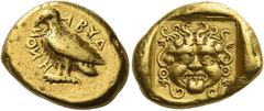 Greek Coins Troas, Abydus Stater circa 410, AV 18 mm, 8.58 g. ABYΔ / HNON partially retrograde Eagle standing l. Rev. Gorgoneion facing, within an incuse square. Gillet 1114 (this coin). E.S.G. Robins