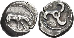 Greek Coins Dynasts of Lycia. Khinakha, circa 470 – 440 Stater circa 470-440, AR 21 mm, 8.26 g. Horse grazing r. Rev. Lycian characters / Trisceles; all within linear circle in incuse area. SNG von Au