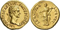 Roman Coins Nerva, 96 – 98 Aureus 96, AV 19 mm, 7.55 g. IMP NERVA CAES AVG – P M TR P COS III P P Laureate head r. Rev. AEQVITAS – AVGVST Aequitas standing l., holding scales and cornucopiae. C 5. BMC