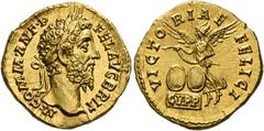 Roman Coins Commodus augustus, 177 – 192 Aureus 186-189, AV 21 mm, 7.24 g. M COMM ANT P – FEL AVG BRIT Laureate head r. Rev. VICTO – RIAE – FELICI Victory, turreted, flying l., holding diadem in both 