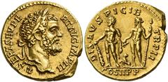 Roman Coins Septimius Severus, 193 – 211 Aureus 194, AV 19 mm, 7.36 g. L SEPT SEV PE – RT AVG IMP III Laureate head r. Rev. DIS AVSP – ICI B – TR P II Hercules, on l., standing r., holding club and li