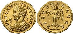 Roman Coins Carinus augustus, 283 – 285 Aureus November 284, AV 18 mm, 4.42 g. IMP CARINVS P F AVG Laureate and mantled bust l., holding eagle-tipped sceptre in r. hand. Rev. VICTOR – IA AVG Victory a