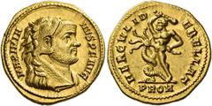 Roman Coins Maximianus Herculius, first reign 286 – 305 Aureus 293-294, AV 18 mm, 5.42 g. MAXIMIA – NVS P F AVG Bust r., wearing lion's skin. Rev. HERCVLI D – EBELLAT Hercules standing l., about to st