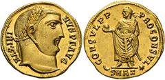 Roman Coins Maximinus II Daia augustus, 310 – 313 Aureus, Antiochia circa 311, AV 19 mm, 5.36 g. MAXIMI – NVS P F AVG Laureate head r. Rev. CONSVL P P – PROCONSVL The Prince, in consular robes, standi
