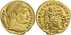 Roman Coins Constantine I, 307 – 337 Aureus, Nicomedia circa 325, AV 20 mm, 5.39 g. CONSTANTINVS P F AVG Laureate head r. Rev. VICTORIA CONSTANTINI AVG Victory seated r. on cuirass and shield, inscrib