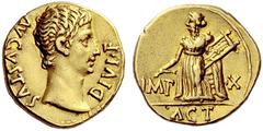 The Roman Empire Octavian as Augustus, 27 BC – 14 AD Aureus, Lugdunum 15-13 BC, AV 7.80 g. AVGVSTVS – DIVI F Bare head r. Rev. IMP – X Apollo Citharoedus wearing long drapery, standing l., holding ple
