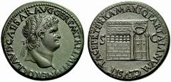 The Roman Empire Nero Augustus, 54 – 68 Sestertius circa 65, Æ 23.95 g. NERO CLAVD CAESAR AVG GER P M TR P IMP P P Laureate head r., with globe at point of bust. Rev. PACE P R TERRA MARIQ PARTA IANVM 