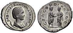The Roman Empire Tranquillina, third wife of Gordian III Antoninianus or double denarius after 241, AR 4.35 g. SABINA TRANQVILLINA AVG Diademed and draped bust r. on crescent. Rev. CONCORDIA AVGG Gord