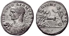 The Roman Empire Aurelianus, 270 – 275 Denarius (?) second half of 272, billon 4.15 g. IMP AVRELIANVS AVG Laureate and cuirassed bust l., holding transverse spear and shield decorated with medusa . Re