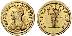 The Roman Empire Carinus augustus, 283 – 285 Aureus, Siscia 284, AV 6.11 g. IMP C M AVR CARINVS P F AVG Laureate and cuirassed bust l. Rev. LIBERA – LITAS AVG Liberalitas standing l., holding tessera 