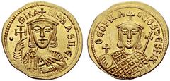 The Byzantine Empire Michael I Rhangabe 811-813, with Teophilactus from 25th December 811 Solidus, AV 4.41 g. MIXA – EL BASILES Facing bust, with short beard, wearing crown and chlamys, holding cross 