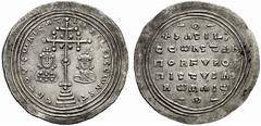 The Byzantine Empire Basil II Bulgaroktonus and Constantine VIII, 976 – 1025 Miliaresion 989-1025, AR 2.87 g. En TOVTw nICAT bASILEI CCwnSTI Facing busts of Basil, on l., with short beard and wearing 