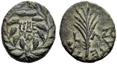 A very interesting collection of coins of the Jews and the Southwestern Levant Herodian issues Herod Antipas, 4 BC – 39 CE Half-denomination, Tiberias, 33/4 CE, Æ 5.26 g. Inscription within wreath: TI
