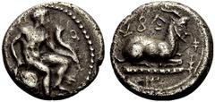 Greek coins Cyprus. Kings of Salamis Evagoras I circa 411- 374. Tetrobol, Salamis circa 411-374, AR Heracles naked seated l. holding horn; behind bow. Rev. Goat crouching r. BMC 57. Weber 1730. Tziamb