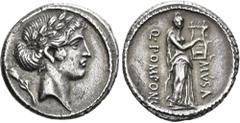 The Roman Republic The Dioscuri Collection. The Roman Republic. Q. Pomponius Musa. Denarius 66, AR 19 mm, 3.85 g. Laureate head of Apollo r.; behind, flower. Rev. Q·POMPONI – MVSA Erato standing r., p