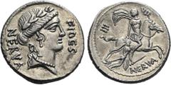 The Roman Republic The Dioscuri Collection. The Roman Republic. A. Licinius Nerva. Denarius 47, AR 19 mm, 3.72 g. FIDES – NERVA Laureate head of Fides r. Rev. Horseman galloping r., dragging with r. h