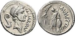 The Roman Republic The Dioscuri Collection. The Roman Republic. C. Iulius Caesar and M. Mettius. Denarius 44, AR 19 mm, 3.85 g. CAESAR·IMP Wreathed head of Caesar r.; behind, lituus and culullus. Rev.