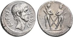 The Roman Republic The Dioscuri Collection. The Roman Republic. L. Servius Rufus. Denarius 43, AR 17 mm, 3.72 g. L·SERVIVS – RVFVS Male head (Brutus) r. Rev. Dioscuri standing facing, both holding spe