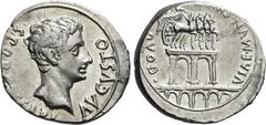 The Roman Empire The Dioscuri Collection. The Roman Empire. Octavian 32 – 27 and as Augustus, 27 BC – 14 AD. Colonia Patricia Denarius circa 18-17/16 BC, AR 20 mm, 3.74 g. S·P·Q·R [CAES]ARI – AVGVSTO 