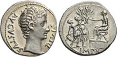 The Roman Empire The Dioscuri Collection. The Roman Empire. Octavian 32 – 27 and as Augustus, 27 BC – 14 AD. Lugdunum Denarius 15-13 BC, AR 19 mm, 3.89 g. AVGVSTVS – DIVI·F Bare head r. Rev. Two soldi
