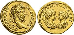 The Roman Empire The Dioscuri Collection. The Roman Empire. Septimius Severus, 193 – 211. Aureus circa 200, AV 20 mm, 7.26 g. SEVERVS AVG – PART MAX Laureate head of Septimius Severus r. Rev. AETERNIT
