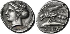 Greek Coins Paphlagonia, Sinope. Drachm, magistrate Pa(si)- circa 410-350, AR 17 mm, 6.16 g. Head of nymph l., hair in sakkos. Rev. ΣINΩ Sea eagle standing l., wings spread, on dolphin l.; below, eagl