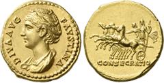 The Roman Empire Faustina I, wife of Antoninus Pius. Diva Faustina. Aureus after 141, AV 19 mm, 7.31 g. DIVA AVG – FAVSTINA Draped bust l. with hair waved and coiled on top of head. Rev. CONSECRATIO F