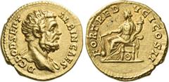 The Roman Empire Clodius Albinus caesar, 193 – 195. Aureus 194-195, AV 19 mm, 7.38 g. D CLOD SEPT – ALBIN CAES Bare-headed bust r., with drapery on far shoulder. Rev. FORT·REDV – CI·COS II Fortuna sea